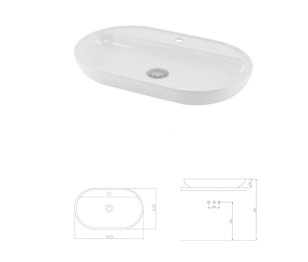 Keramik Waschtisch Waschbecken Aufsatzwaschbecken Wasch Tisch weiß 70x43