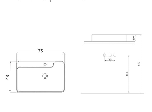 Keramik Waschtisch Waschbecken Aufsatzwaschbecken Wasch Tisch weiß 75x43