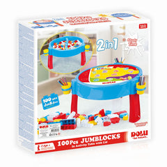 Spieltisch, multifunktionales Kindertisch, 100 Stücke Blocks, Aktivitätstisch Bauklötze