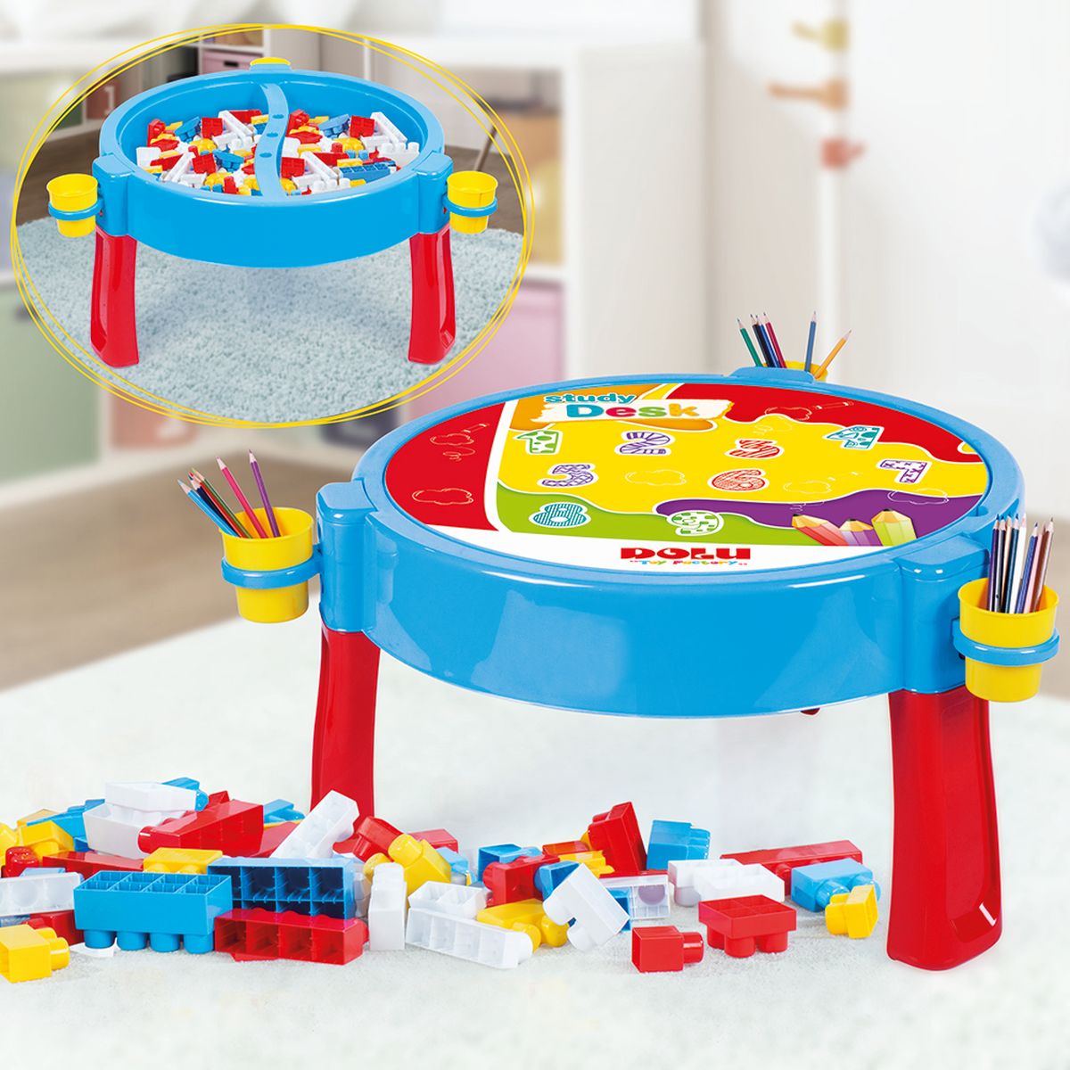Spieltisch, multifunktionales Kindertisch, 100 Stücke Blocks, Aktivitätstisch Bauklötze