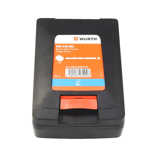 Würth HSS Spiralbohrer Set DIN 338 TYP RN 118° 19tlg 1-10mm Kassette Sortiment