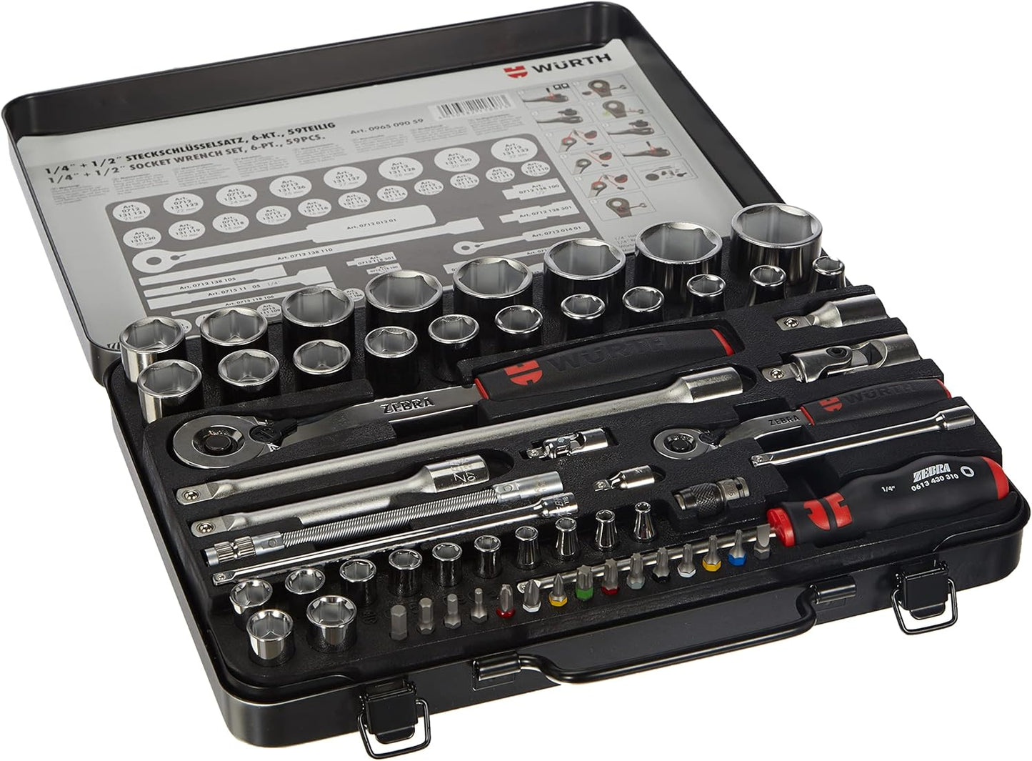 Würth Zebra Steckschlüssel 1/2 Zoll und 1/4 Zoll 59-teiliges Sortiment