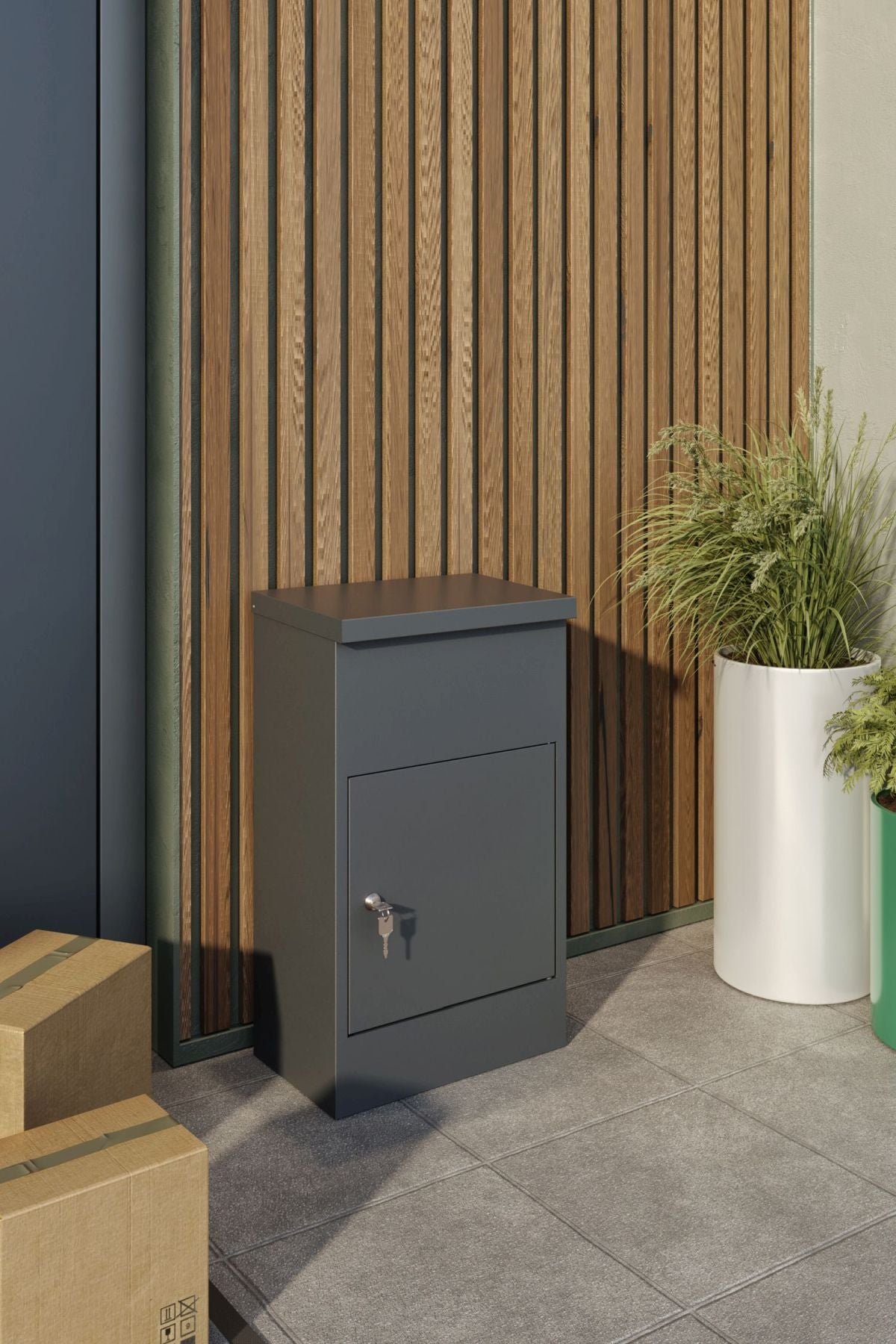 Paketbox Postbox M Paketfach Postkasten 38x23x65cm Briefkasten mit Schloss Stahl