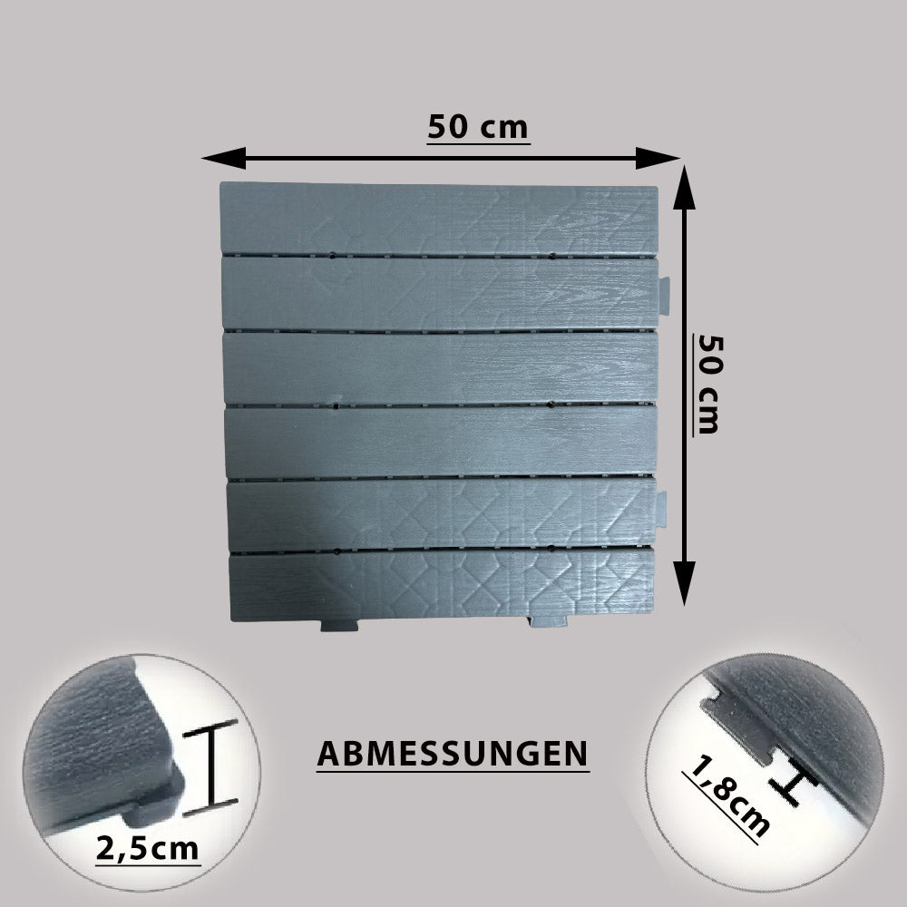 Terrassenfliesen Terrassen Boden Fliesen 50x50cm Grau Kunststoff