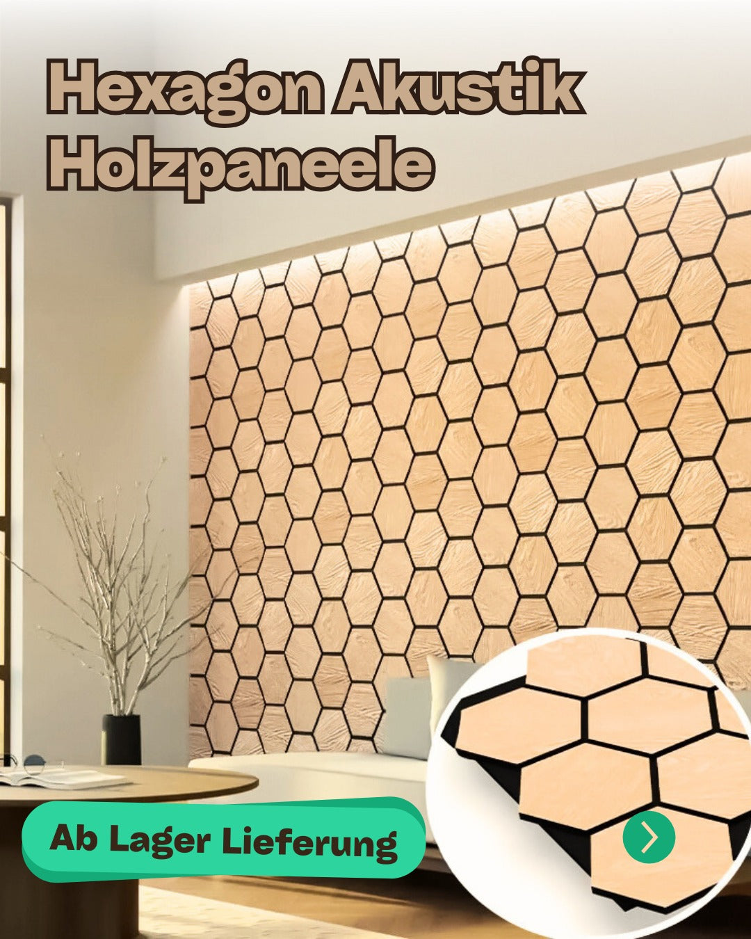 Hexagon 78x68x18 cm Akustikpaneele Holz Wand Deko Holzpaneele 3D Wandpaneele Wandverkleidung