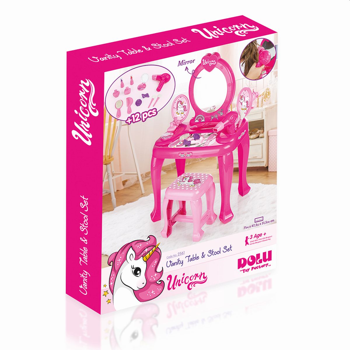 Schminktisch Einhorn UnicornFrisiertisch für Kinder Mädchen Hocker Spiegel Neu