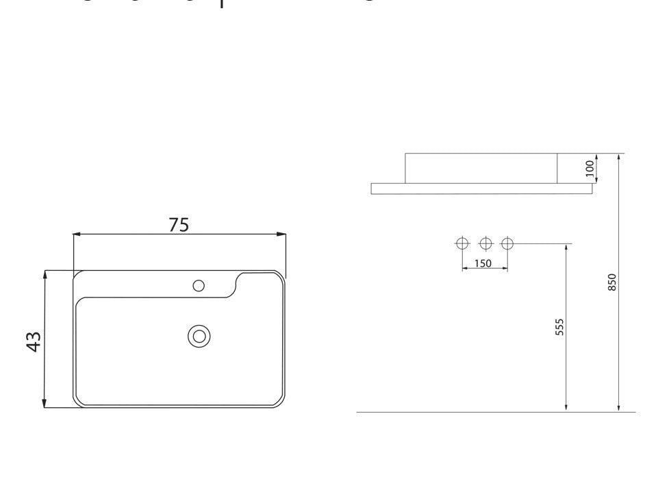 Keramik Waschtisch Waschbecken Aufsatzwaschbecken Wasch Tisch weiß 75x43