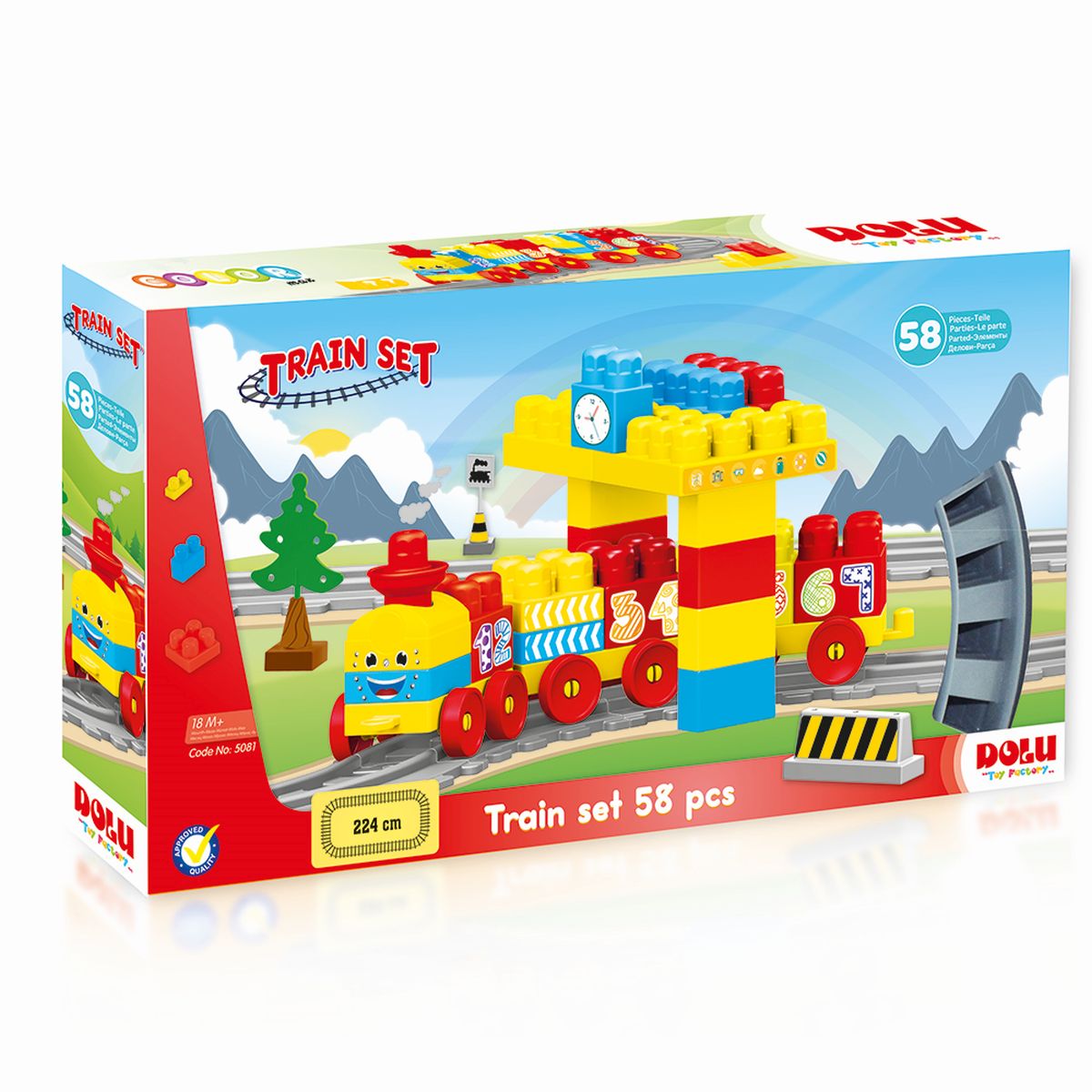 Spielzeugeisenbahn-Set große Bunte Bausteine Zug 224cm Strecke 58 teilig Neu