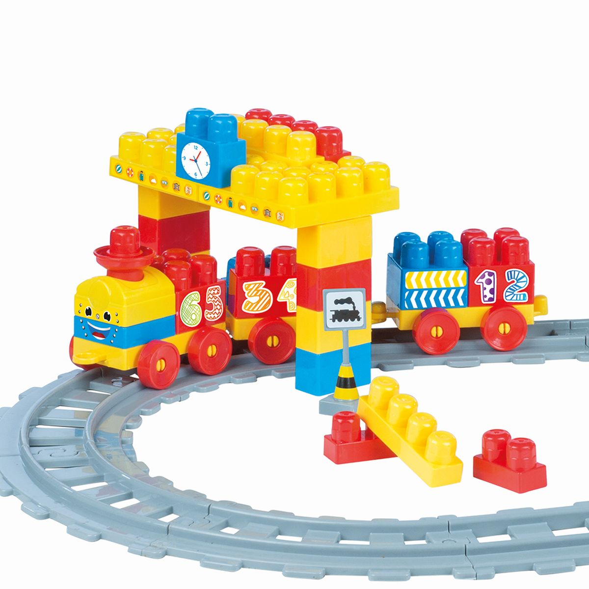 Spielzeugeisenbahn-Set große Bunte Bausteine Zug 224cm Strecke 58 teilig Neu