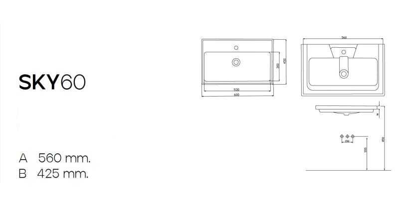 Keramik Waschtisch Waschbecken Einbau Waschtisch Wasch Tisch weiß 60x44,5x15