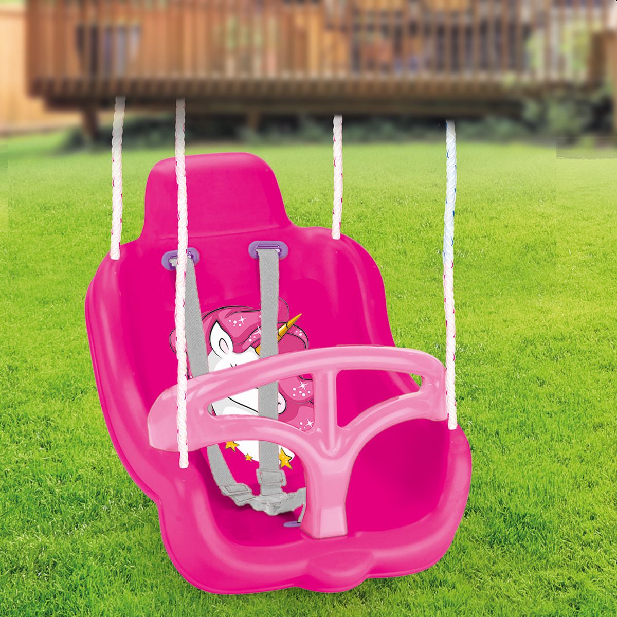 Unicorn Einhorn Babyschaukel Sicherheitsschaukel mit hoher Rückenlehne extra Sicherheitsgurt