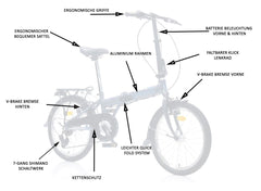 20 Zoll Alu Faltrad Klapprad Shimano 7Gang-Schaltung Quick-Fold-System Klappfahrrad