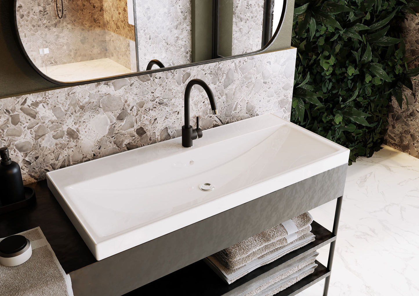 Keramik Waschtisch Waschbecken Einbau Waschbecken Wasch Tisch weiß 100x42,5x15