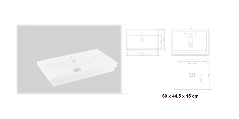 Keramik Waschtisch Waschbecken Einbau Waschtisch Wasch Tisch weiß 60x44,5x15